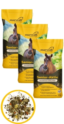3x Marstall Senior-Aktiv 20kg Bezzbożowa pasza dla starszych koni