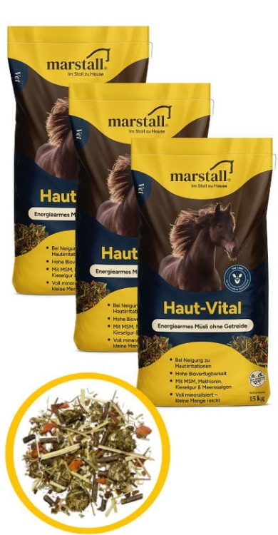 3x Marstall Haut Vital 15kg VET LINE musli dla koni z problemami skórnymi